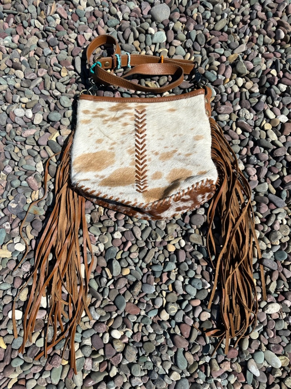 Myra Bag Brown and White Hair-on-Hide Fringe Crossbody